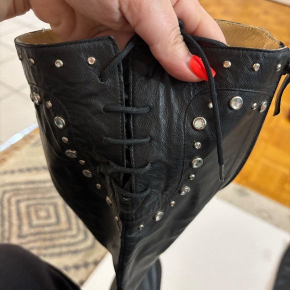 Lace up leather and rhinestone boots - kitten heel - Picture 5 of 6
